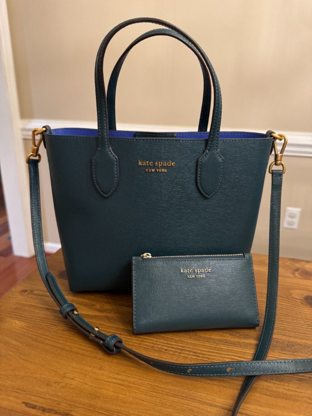 New Kate Spade Bleecker Medium Crossbody Tote- Artesian Green with Gold hardware